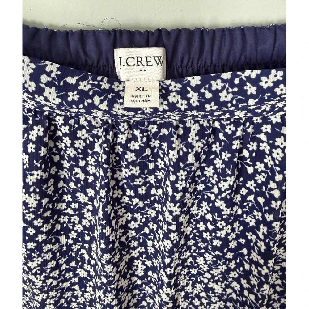 J.Crew Ditsy Floral Tiered Mini Skirt Elastic Waist XL Navy Blue White Spring‎